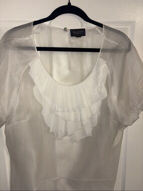 St. John Collection White Ruffled Sheer Women's Top Medium
